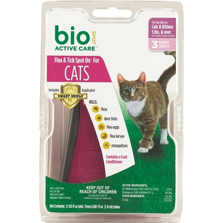 Farnam Pet-Bio Spot Active Care Flea & Tick Spot For Cats- Under 5 Pounds Over 5lb/3 Pack(Case of