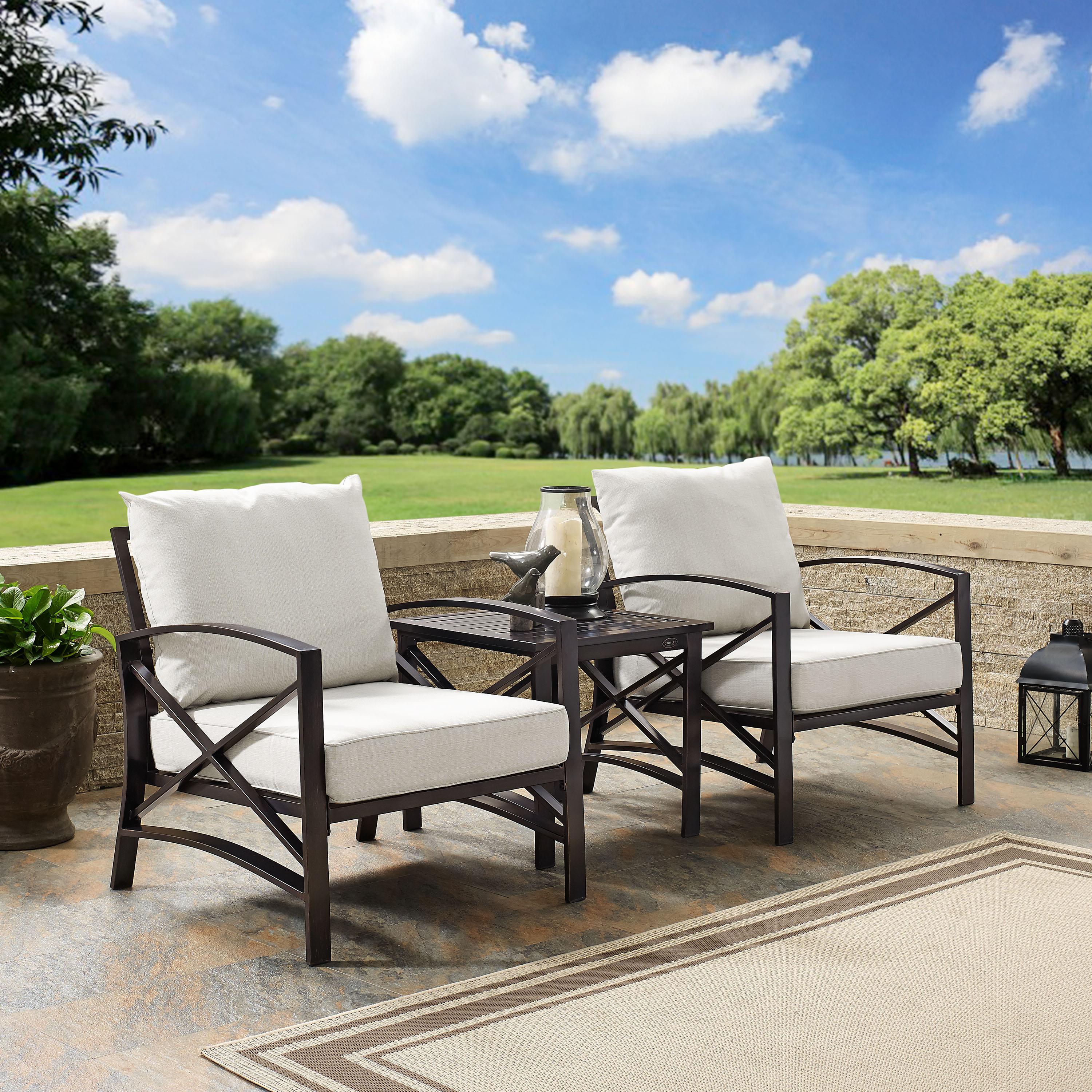 Crosley Furniture Kaplan 3 Pc Outdoor Seating Set With Oatmeal Cushion - Two Chairs, Side Table - image 2 of 8