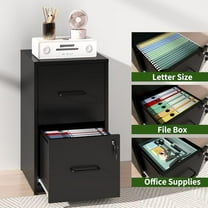2 Drawer File Cabinet with Lock, Steel Vertical Filing Cabinets for Home Office, Small Metal Storage Cabinet for Hanging Letter Size Files Folders, Assembly Required(Black)