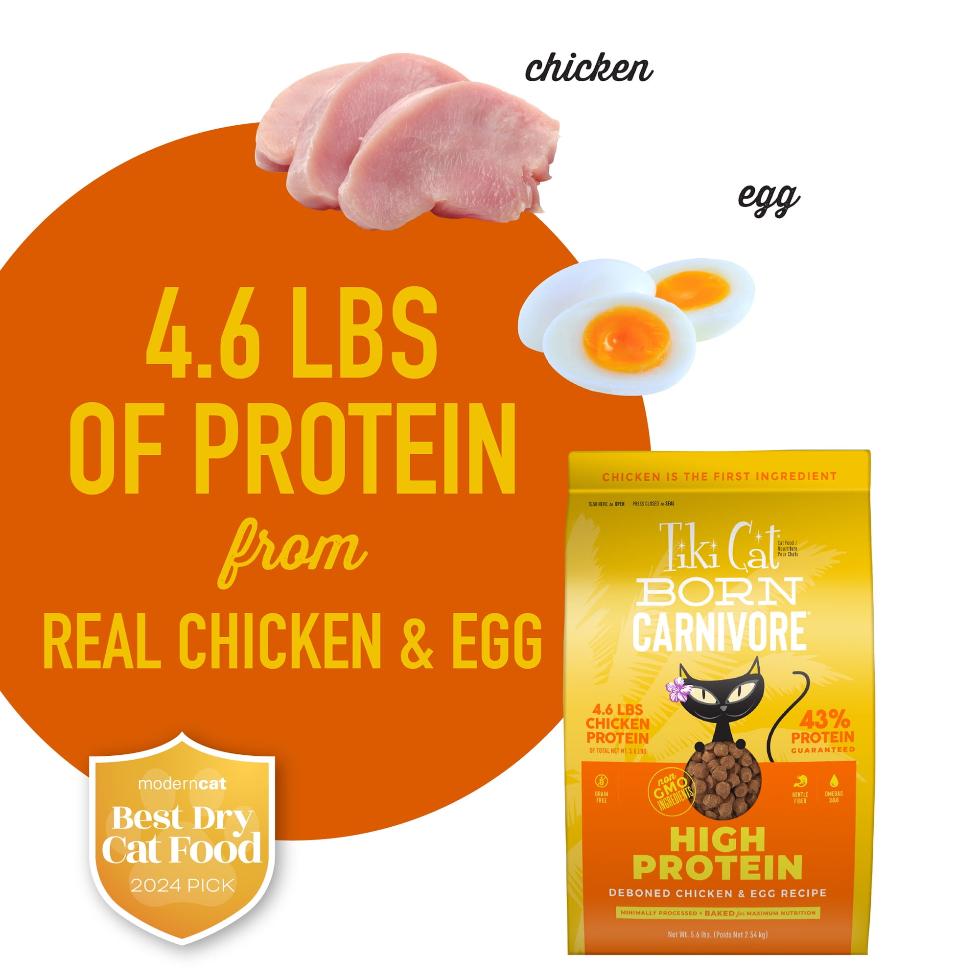 Tiki Cat Born Carnivore High Protein Dry Cat Food, Deboned Chicken & Egg 5.6 lbs. Bag