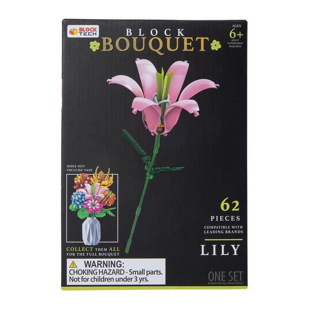 Block Tech Block Bouquet Building Set - Flower Style: Lily - 62 Pieces - Age 6+