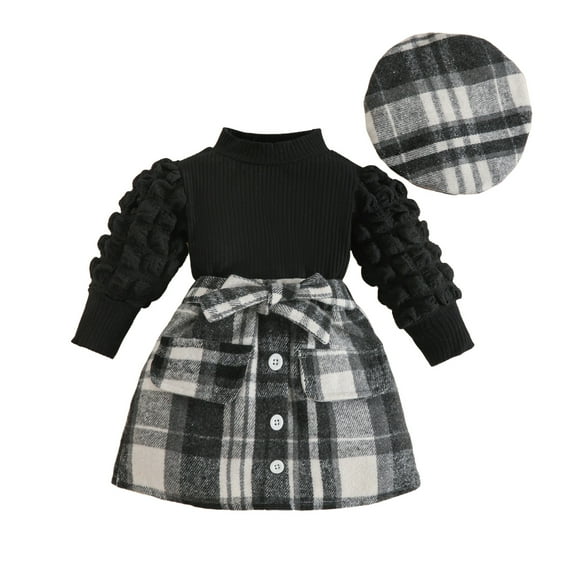 Zshosam Fall Outfits for Girls Baby Girl Clothes Sets Ruffle Sleeve Tops Mini Skirts Sets Fall Winter Outfits for Toddler Size 9 12 Months,(Black 9-12 Months)