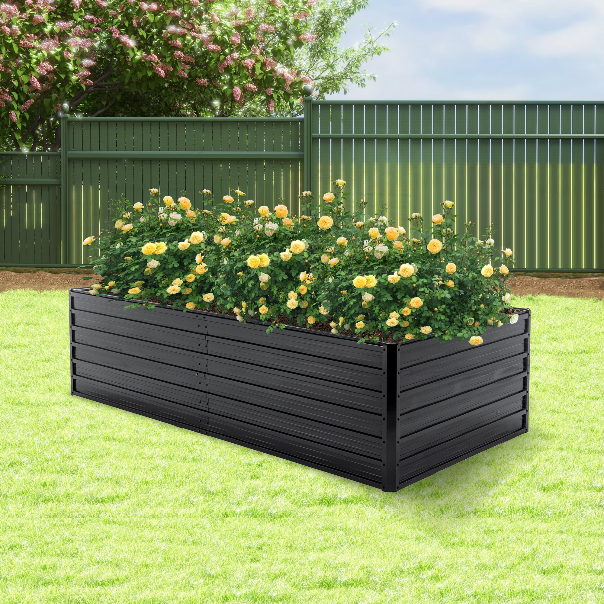 LZBEITEM 8x4x2ft Raised Garden Bed Outdoor, Galvanized Planter Raised Garden Box , Metal Raised Garden Beds for Vegetables, Black