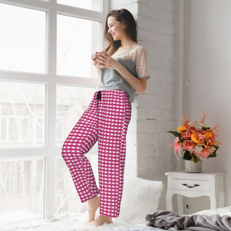 Susaid Pink Gingham Print Women Relaxing Pajama Pants Comfy Pj