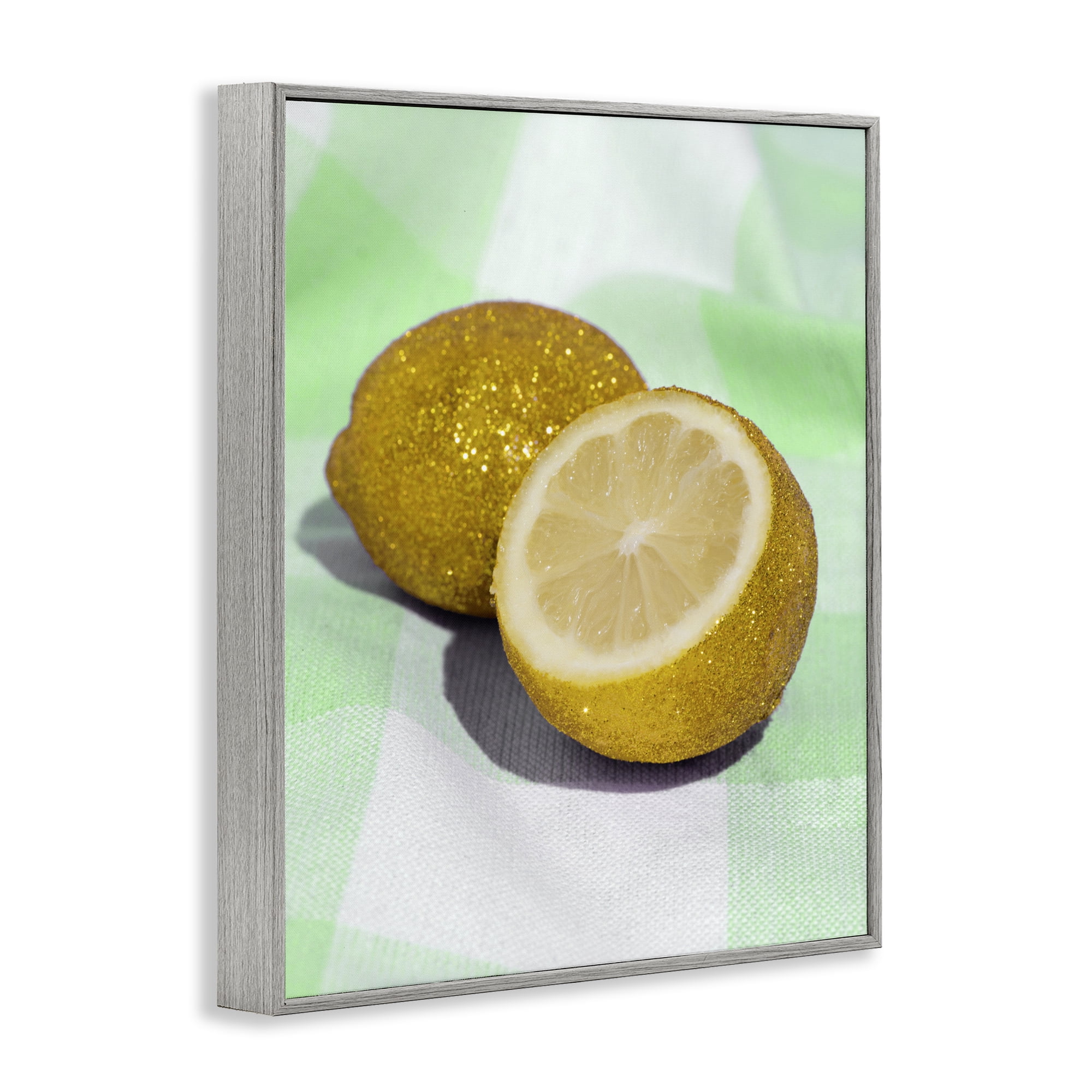Stupell Industries Glimmer Lemon on Green Gray Framed Giclee Art, design by LISH Creative