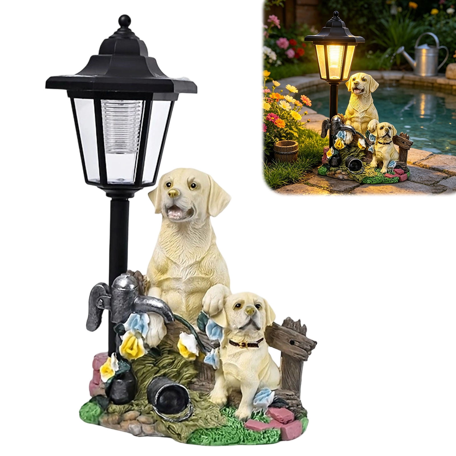 Tarmeek Solar Labrador Dog Garden Statue Handcrafted Resin Outdoor Patio Lawn Yard Art Ornament with Warm White Glow Waterproof Finish for Garden Patio Balcony Villa Decoration