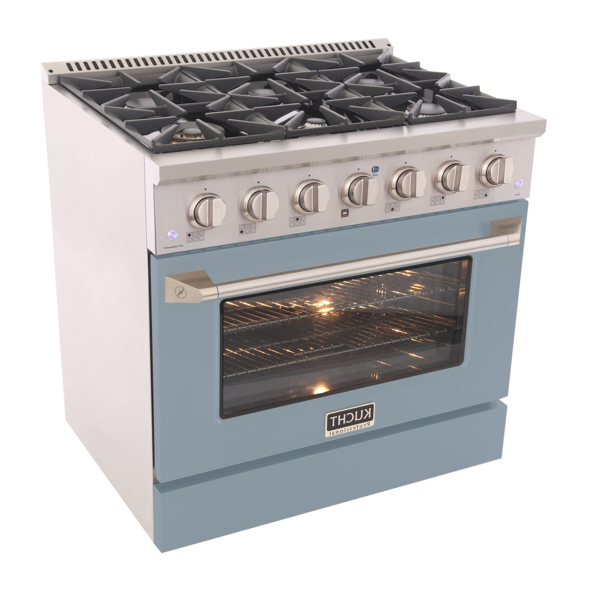 36 in. 5.2 cu. ft Dual Fuel Range for Propane Gas Sealed Burners in Light Blue.