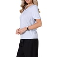 thumbnail image 4 of INSPIRE CHIC Elegant Satin Blouse for Women Dressy Casual V Neck Short Sleeve Business Work Shirt L Light Blue, 4 of 6