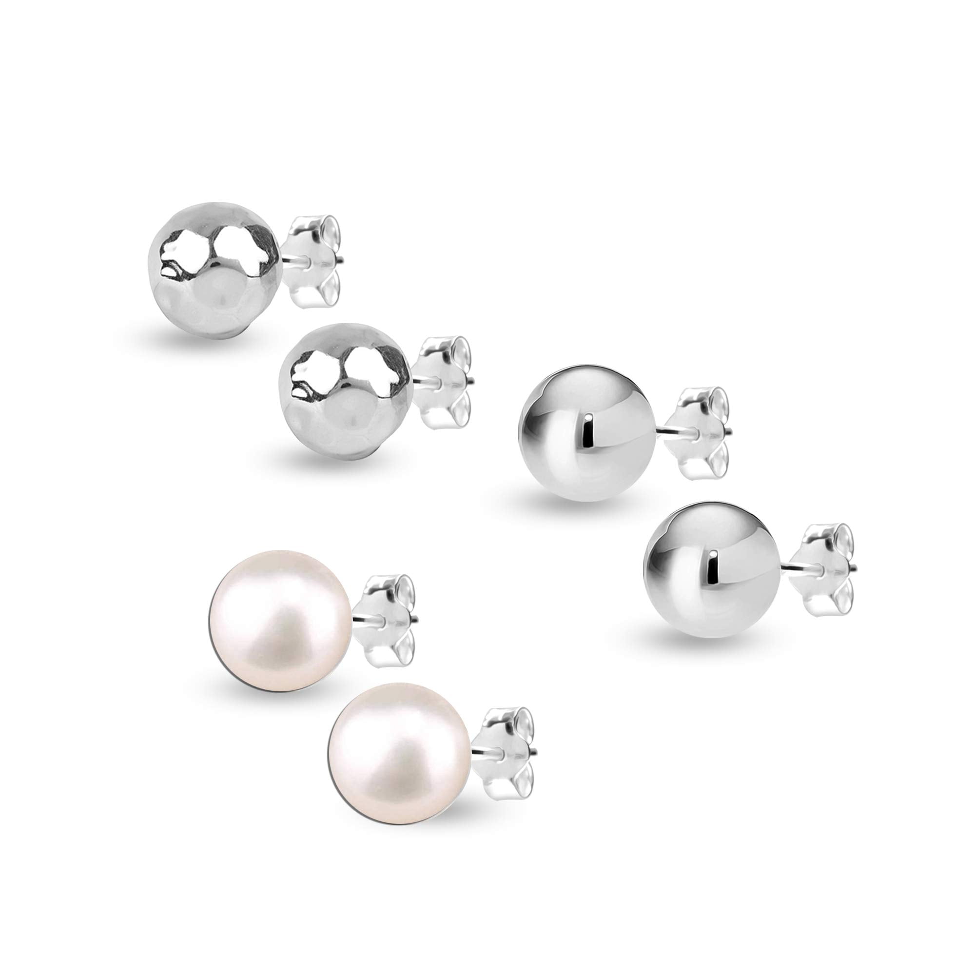 LeCalla 925 Sterling Silver Light-Weight Hypoallergenic Classic, Pearl ...