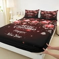 thumbnail image 3 of Manfei Happy Festival Queen Sheet Sets for Teens, Vintage Christmas Style Flat Sheet, Snowflake Ball Queen Fitted Sheet, Ultra Soft Home Decor, 4pcs, 3 of 7