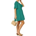 thumbnail image 2 of FANCYINN Women’s Sweet Shift Tunic Dress Short Bell Sleeve V Neck Causal Swing Red Ruffle Mini Dress with Pockets Peacock Green XS, 2 of 6