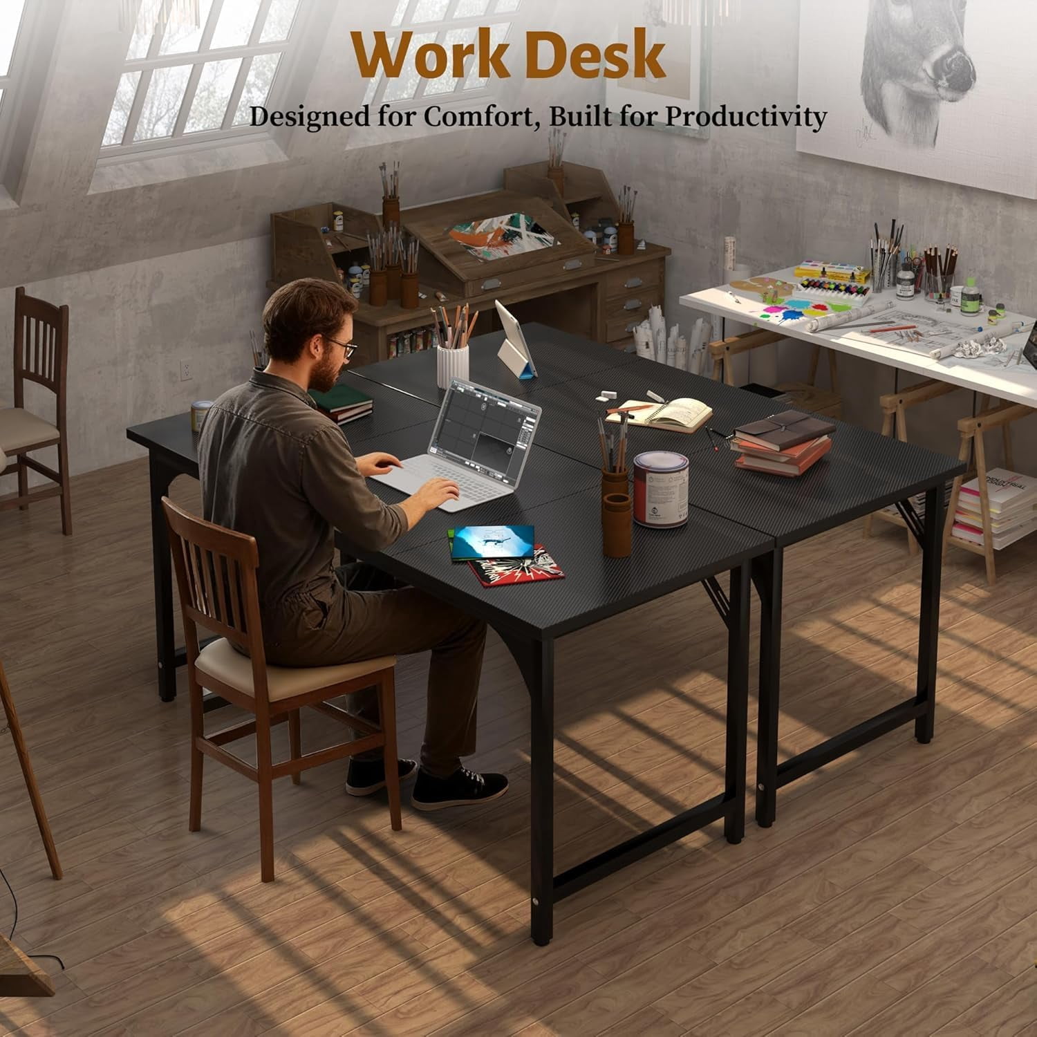 AZN 47 X 24 inch Computer Desk w/Deeper & Thicker Desktop, Office Desk w/Sturdy Metal Frame, Modern Simple Desk w/Large Legroom, Study Gaming Writing Work Desk for Home Office, Bedroom