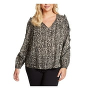 JESSICA SIMPSON Womens Gray Patterned Long Sleeve V Neck Top Plus Size: 3X