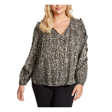 JESSICA SIMPSON Womens Gray Patterned Long Sleeve V Neck Top Plus Size: 3X