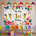 thumbnail image 5 of Fairy Themed First Birthday Banner with Flowers Butterflies and Stars Birthday Party Decorations Photography Props Backdrop Happy Birthday Party Supplies, 5 of 7
