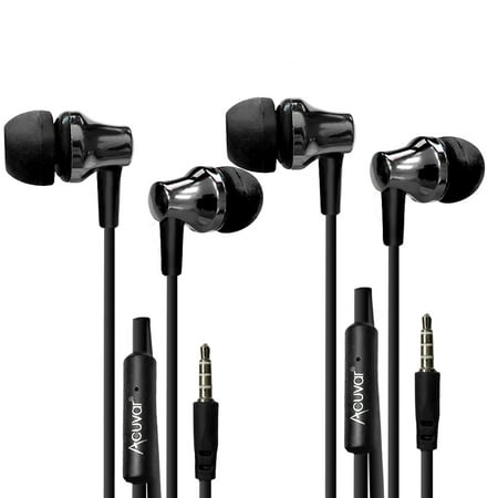 2 Acuvar wired earbud Headphones with passive noise cancelling, in-line microphone and play/pause button