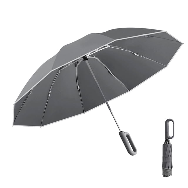 Mistaha Automatic Reverse Folding Business Umbrella with Reinforced Fiberglass Ribs - Windproof Loop Handle Umbrella, Carabiner Design, Reflective Strip, 10 Ribs, Durable Fiberglass Material - Beige