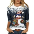 thumbnail image 2 of Womens 3/4 Sleeve Christmas Tops,Christmas 3/4 Sleeve Tops for Womens Snowman T Shirts Crew Neck Blouse Xmas Holiday Comfy Pullover Tees, 2 of 4