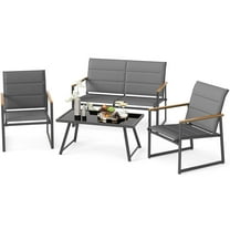 Gymax 4 Piece Patio Furniture Set Outdoor Metal Conversation Set w/ Padded Fabric Seat
