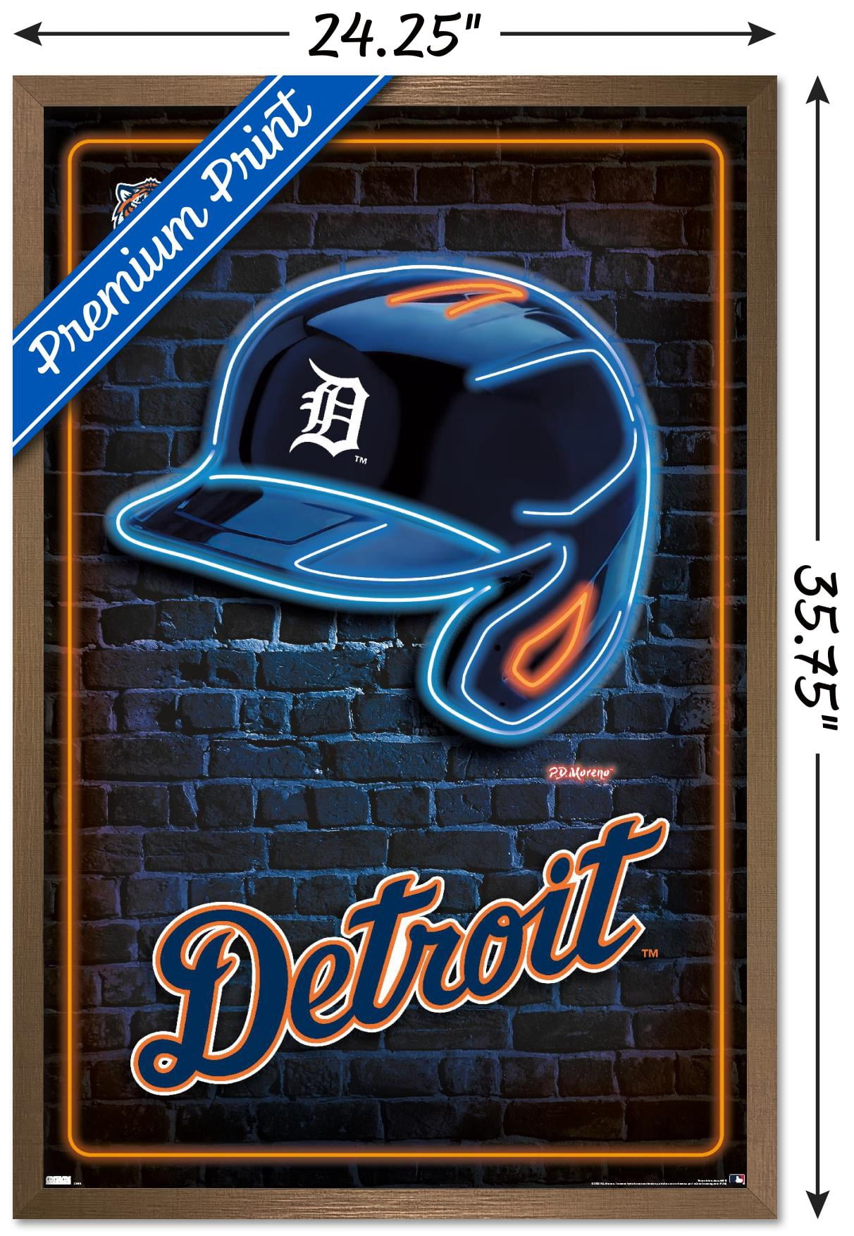 MLB Detroit Tigers - Neon Helmet 23 Wall Poster, 22.375" x 34" Framed