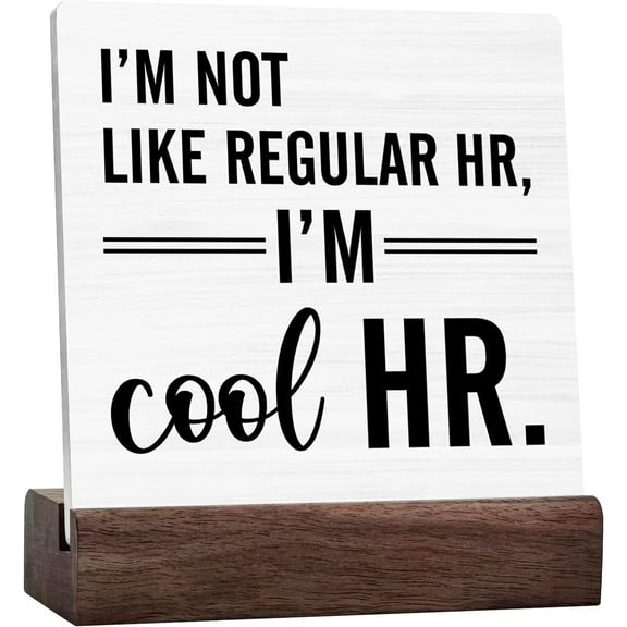 Ceramic Sign 4x4 Inch Hr Office Decor Rustic Office Desk Signs I'M Not Like Regular Hr I'M Cool Hr Ceramic Signs Decor Decoration For Home Office Shelf Desk Plaque with Wooden Stand Gift For Women Men