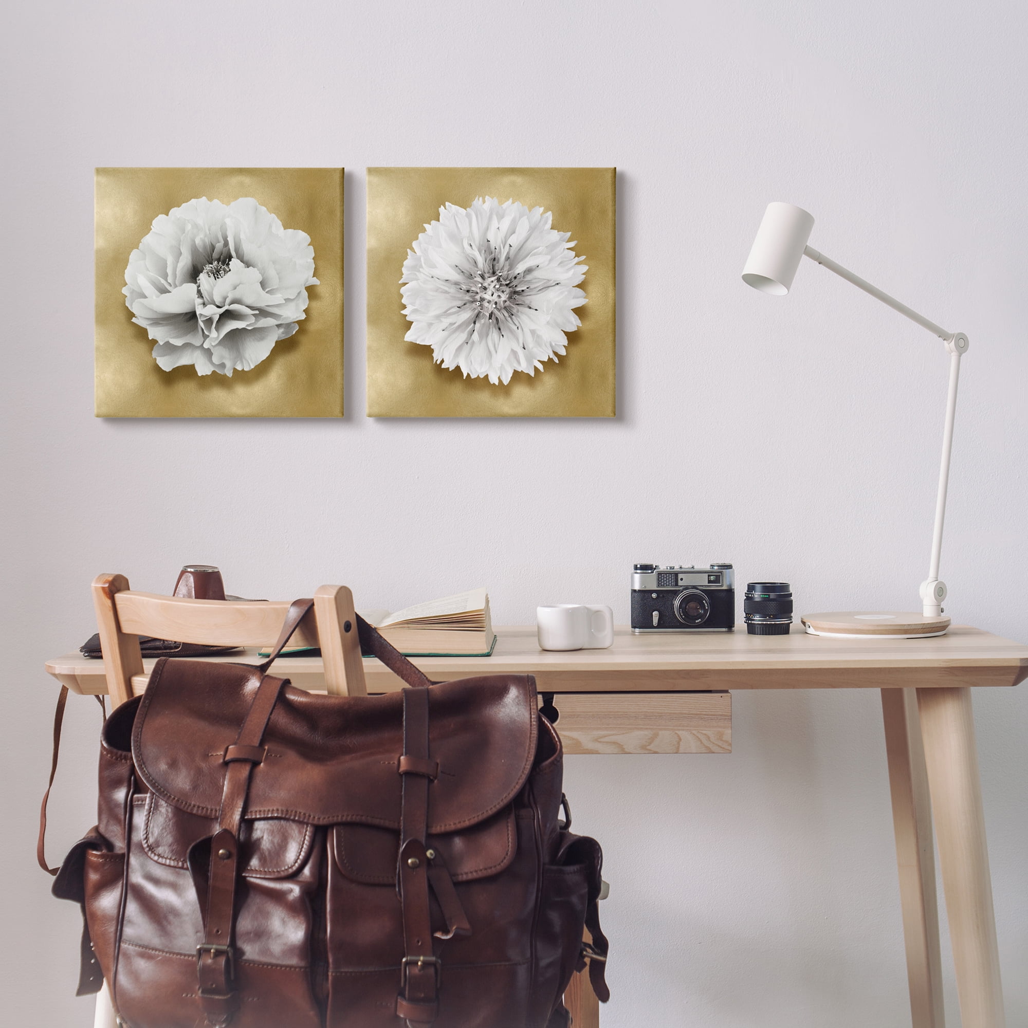 Stupell Industries White on Glam Flowers Botanical & Floral Painting Gallery Wrapped Canvas Art Print Wall Art, 17 x 17, Set of 2