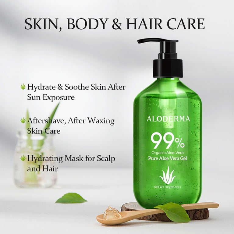 Aloderma 99% Organic Aloe Vera Gel, Bottled within 12 Hours of Harvest  (300g, 10.6 oz), No Sticky Residue - No Powder Concentrates or Water Added  - ...