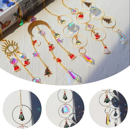 

Pwtool Christmas Crystal Sun Catchers with Chain Colorful Glass Beads Prism Ornament for Window Home Wall Tree Cars Hanging Decoration agreeable