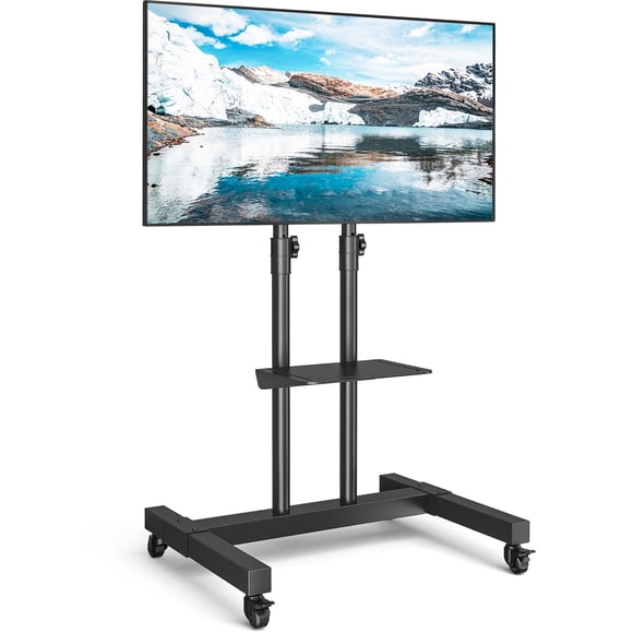 RTVR Noir Rolling TV Support de Chariot avec Roues pour Téléviseurs de 32 à 83 Pouces, Tablette Portable Mobile à Hauteur Ajustable