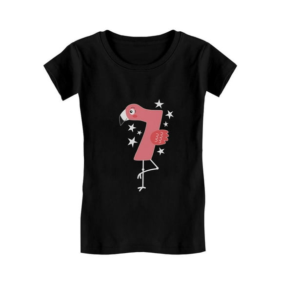 Tstars Girls 7th Birthday Gift Flamingo Shirt Birthday Gift for 7 Year Old Birthday Gift for Girls Birthday Gift for Seven Year Old Birthday Party B Day Girls Fitted Kids T Shirt