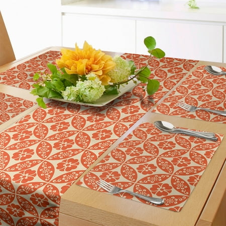 

Geometric Table Runner & Placemats Japanese Classic Floral Motif Interlocking Lattice Circles Pattern Design Set for Dining Table Placemat 4 pcs + Runner 12 x90 Vermilion Cream by Ambesonne
