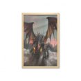 thumbnail image 1 of Fantasy World Wall Art with Frame, Illustration of 3 Headed Breathing Dragon Large Monster Gothic Theme, Printed Fabric Poster for Bathroom Living Room, 23" x 35", Brown Grey, by Ambesonne, 1 of 2