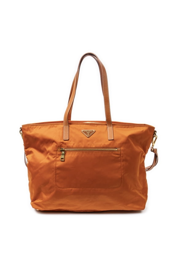 Pre-Owned Prada Orange Large Zip Shopping Tote Shoulder bag Nylon Canvas