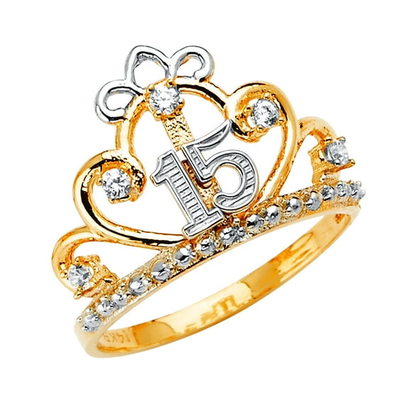 14k Gold 15 Years Crown Cubic Zirconia Ring Size 7 Ring for Women - 2.5 Grams