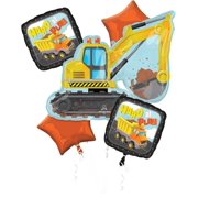 Construction Truck Crane Excavator Forklift Hard at Play Boys 5 Piece Mylar Foil Balloon Set