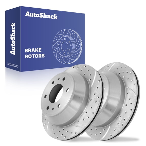 AutoShack Rear Brake Rotors for Chevrolet, Trailblazer 2002-2009, 4WD AWD RWD L6 4.2L V8 5.3L 6.0L - Silver Zinc Coated Drilled & Slotted - SilverShield Pro - 12.8" (325 mm), 6-Lug