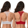 thumbnail image 2 of Curve Muse Women's Plus Size Push Up Add 1 Cup Underwire Halter Front Close Bras-2PK-White,Red-32DD, 2 of 7