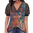 thumbnail image 1 of Gibobby Playera de manga corta con cuello en V Top manga corta con cuello en V encaje informal con estampado moda para mujer(Azul,M), 1 of 3
