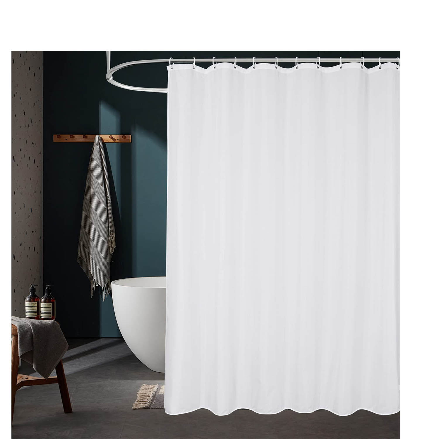 Long Shower Curtain 78 Inches Washable White Fabric Extra Tall Grommet