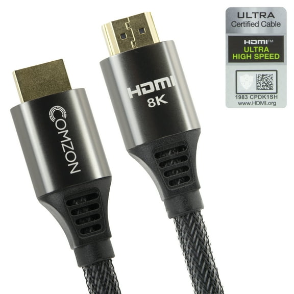 Comzon Ultra-High-Speed HDMI 2.1 Cable - 8K HDMI, 4K HDMI-A Male for Gaming & TV, Black & Silver, 3.3 FT