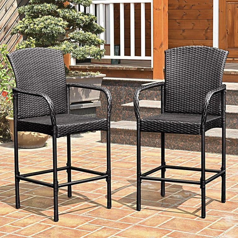 Costway 2PCS Rattan Bar Stool Dining High Counter Portable Chair