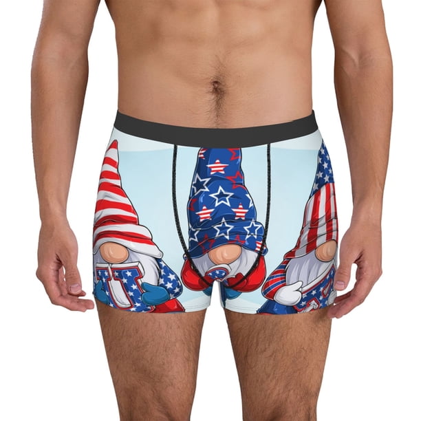 Balery Cute Gnomes in USA1 Calzoncillos bóxer para hombre, ropa interior de algodón suave y transpirable con cinturilla de nailon-Medium
