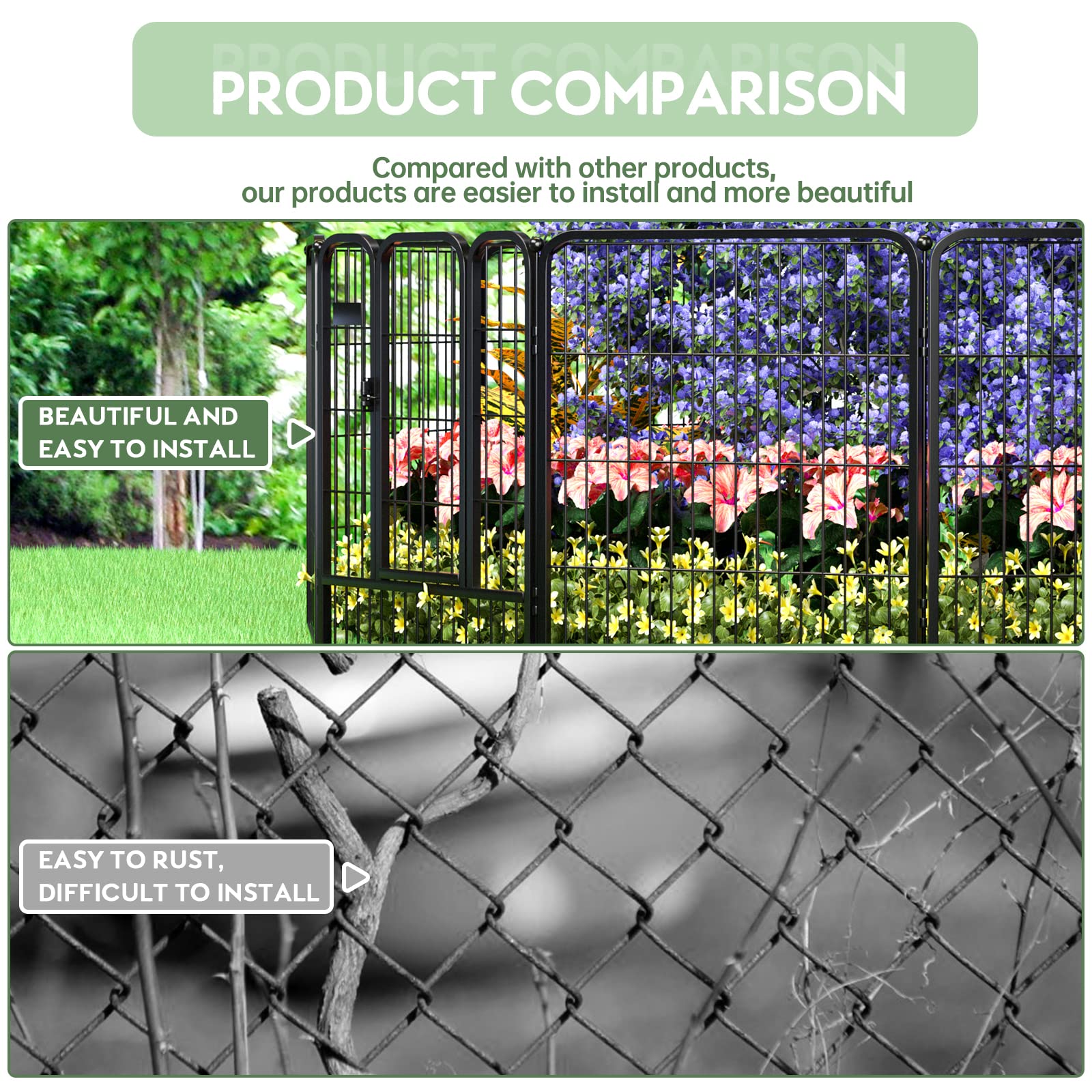 6Pcs/Set Garden Fence Pannels 31.5"(H)*27.6"(L) Animal Barrier with Door Black Iron Garden Border Edging for Yard Patio