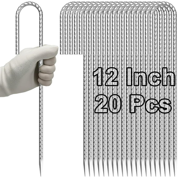 Estacas para Tienda VVOKGO en Forma de Percha J de 30 cm Galvanizadas, Paquete de 20