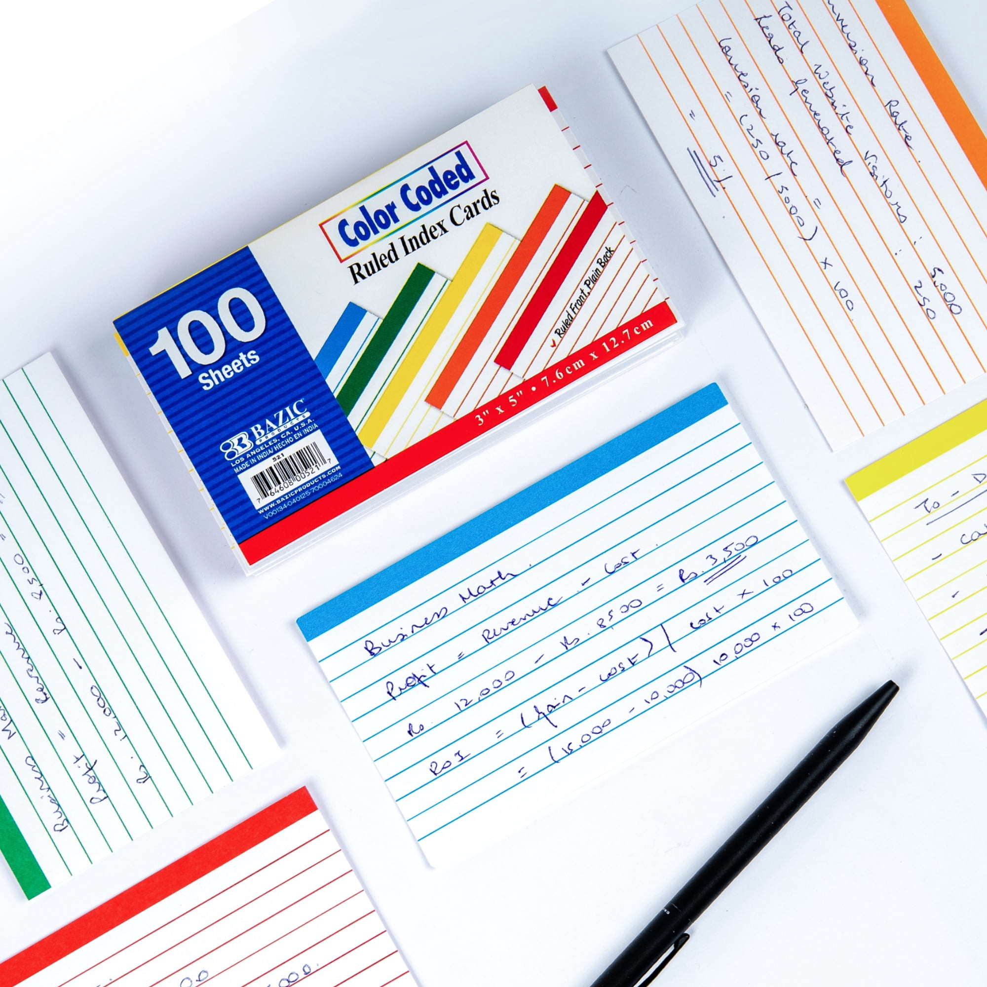 BAZIC Ruled Color Coded Index Card 3" X 5", Ruled Lined Card, 3600 Count