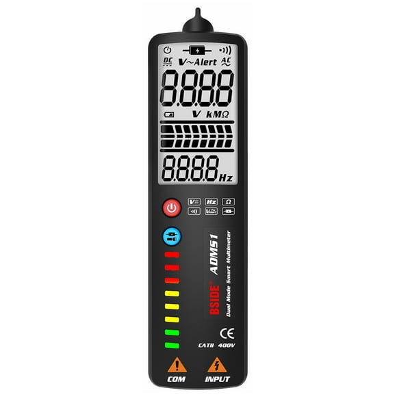 Amdohai BSIDE 2000 Counts Auto Multimeter Dual Mode Smart Multi-meter & Voltage Detector LCD Digital DC/AC Voltage Meter Frequency Resistance Tester Voltmeter with Continuity Test Flashlight V~Aler