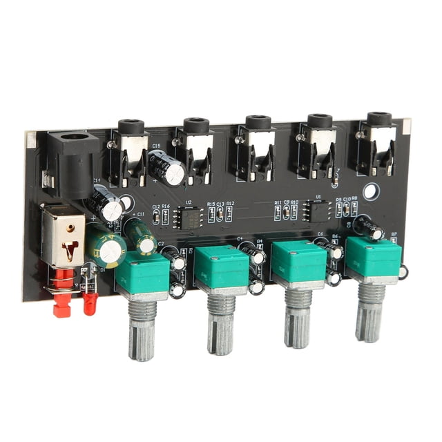 4 Way Stereo Sound Mixer Board, Multi Input Sound Mixer 4 In 1 Out DC5V-12V Adjustable Volume 3.5mm Sound Interface for Small Stage Setups for Drum Kits