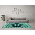 thumbnail image 3 of Ahgly Company Machine Washable Indoor Square Abstract Turquoise Blue Modern Area Rugs, 5' Square, 3 of 4