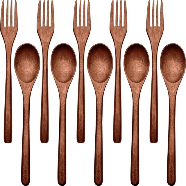 Juego de tenedores de cucharas de madera que incluyen cucharas de madera y tenedores de madera utensilio de madera japonés (10 piezas)