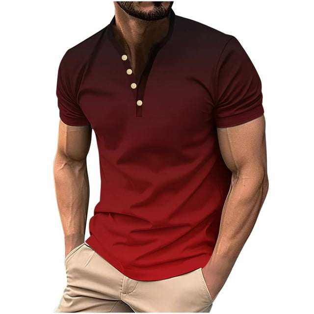 Birdeem Mens Printing Button Casual Short Sleeve Round-Neck Blouses Shirts